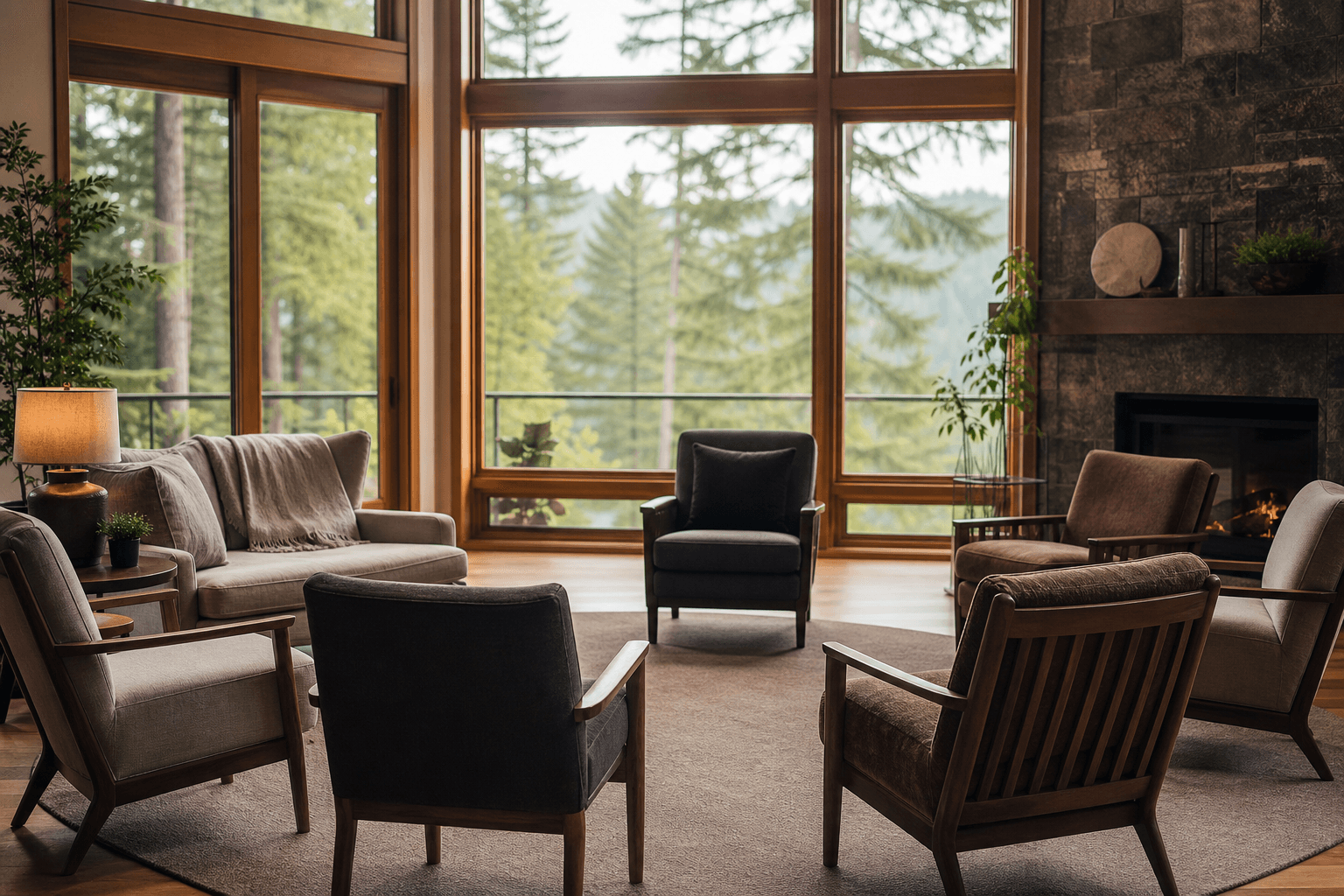 A warm living room with chairs arranged in a circle — the setting for a compassionate family intervention